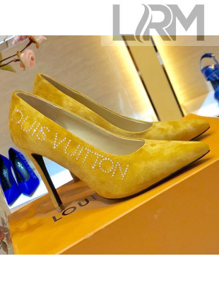 Louis Vuitton Call Back Suede Crystal Signature High-Heel Pump 1A5L0M Yellow 2019
