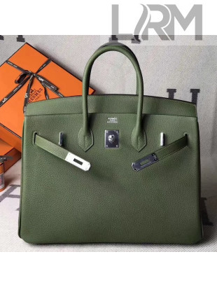 Hermes Original Togo Leather Birkin 25/30/35 Handbag Army Green (Silver-tone Hardware)