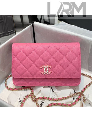 Chanel Quilted Calfskin Stone CC Wallet on Chain WOC AP2021 Pink 2021
