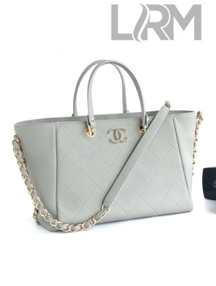Chanel Patchwork Quilted Leather CC Shopping Tote Bag Light Grey 2019