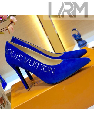 Louis Vuitton Call Back Suede Crystal Signature High-Heel Pump 1A5L0M Royal Blue 2019