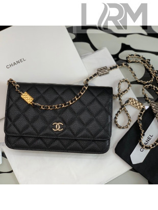 Chanel Grained Calfskin Wallet on Bag Charm Chain WOC AP2400 Black 2021