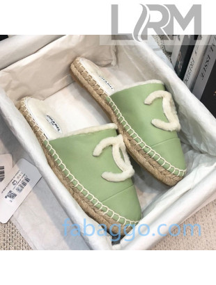 Chanel Lambskin Wool CC Espadrilles Mules Green 2020