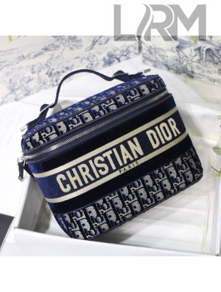 Dior DiorTravel Vanity Case Bag in Blue Oblique Embroidered Velvet 2020