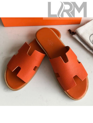 Hermes Izmir Sandal For Men in Togo Calfskin Orange 2020 (Handmade)