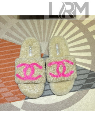 Chanel CC Wool Flat Slide Sandals Beige 2021