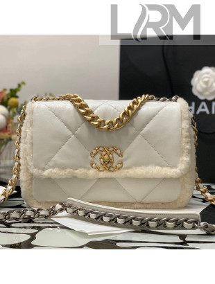 Chanel 19 Lambskin & Shearling Small Flap Bag AS1160 White 2021