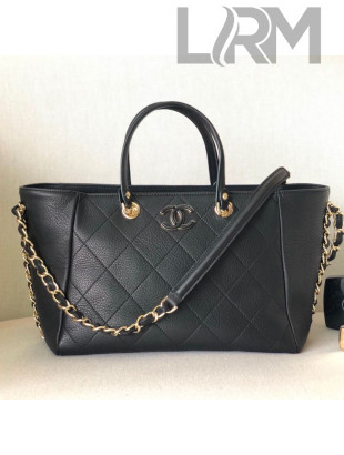 Chanel Patchwork Quilted Leather CC Shopping Tote Bag Black 2019