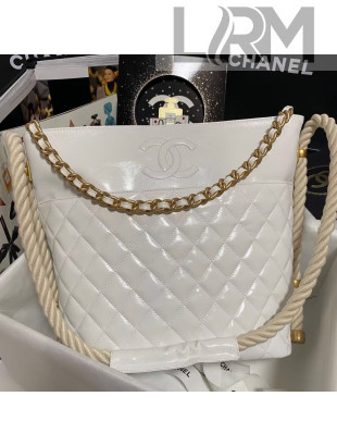 Chanel Shiny Quilted Calfskin Bucket Bag AS0076 White 2021