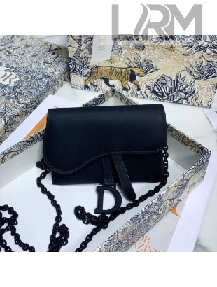 Dior Saddle Nano Pouch Chain Mini Bag in Black Ultramatte Calfskin 2020