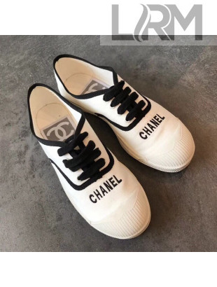 Chanel Soft Fabric Lace-up Sneaker White/Black 2019