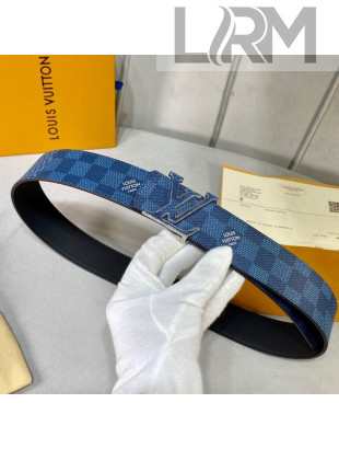 Louis Vuitton Damier Canvas and Calfskin Belt 4cm with LV Buckle Blue/Silver 2021