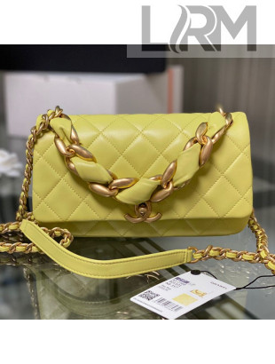 Chanel Quilted Shiny Lambskin Entwined Chain Flap Bag AS2388 Yellow 2021