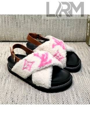 Louis Vuitton Paseo Logo Wool Flat Comfort Sandals White/Pink 2021 01