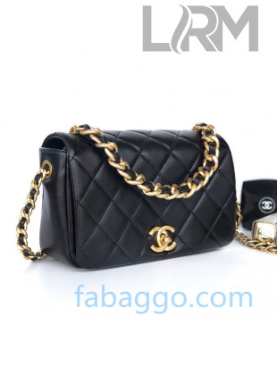 Chanel Shiny Quilted Lambskin Flap Bag AS1895 Black 2020