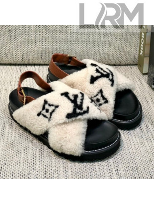 Louis Vuitton Paseo Logo Wool Flat Comfort Sandals White/Black 2021 02