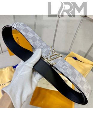 Louis Vuitton Damier Canvas and Calfskin Belt 4cm with LV Buckle Light Grey/Gold 2021