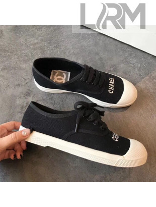 Chanel Soft Fabric Lace-up Sneaker Black/White Toe 2019