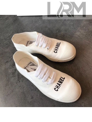 Chanel Soft Fabric Lace-up Sneaker White/Black Logo 2019