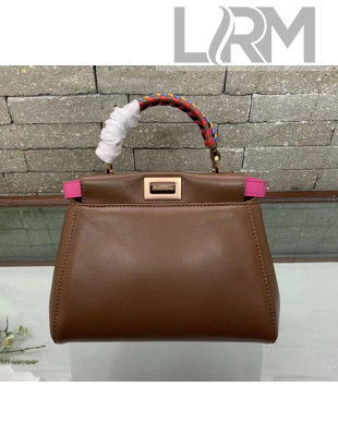 Fendi Peekaboo Mini Braided Handle Bag Brown/Pink 2018