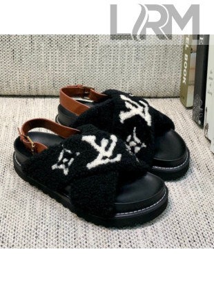 Louis Vuitton Paseo Logo Wool Flat Comfort Sandals Black/White 2021 03
