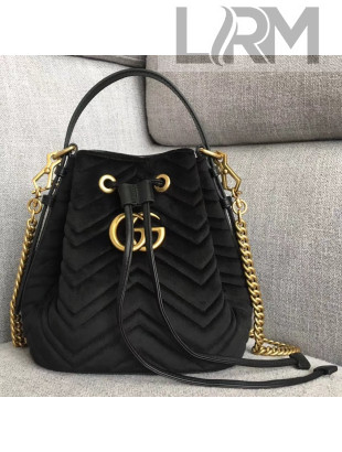 Gucci GG Marmont Quilted Velvet Bucket Bag 525081 Black 2018