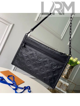 Louis Vuitton Men's Monogram Embossed Double Flat Messenger Bag M44635 Black 2019