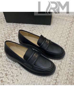 Chanel Calfskin Chain CC Loafers Black 2021 111202