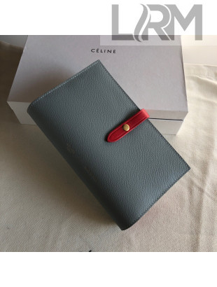 Celine Palm-Grained Leather Passport Wallet Grey/Red 2022 01