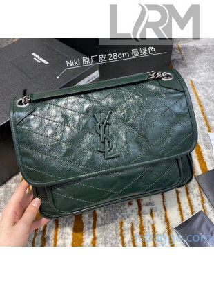 Saint Laurent Medium Niki Chain Bag in Crinkled Leather 498894 Green 2021