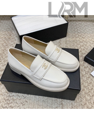 Chanel Calfskin Chain CC Loafers White 2021 111201