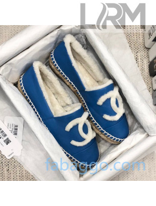 Chanel Lambskin Wool CC Flat Espadrilles Blue 2020