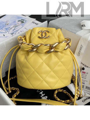 Chanel Shiny Lambskin Drawstring Bucket Bag AS2390 Yellow 2021
