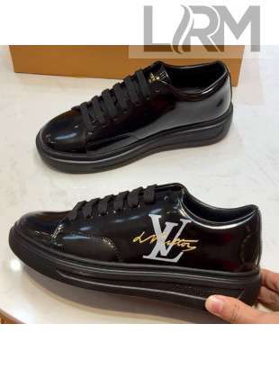 Louis Vuitton Time Out Patent Leather Oversized LV Sneakers Black 2019(For Women and Men)