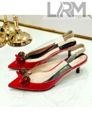 Gucci Patent Leather Strawberry Charm Bamboo Heel Slingback Pumps Red 2019