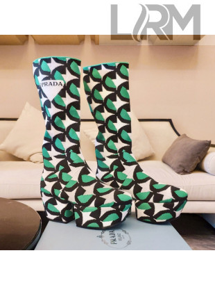 Prada Jacquard Knit Platform Calf Boots 6.5cm Green 2021