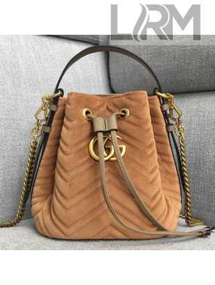 Gucci GG Marmont Quilted Velvet Bucket Bag 525081 Apricot 2018