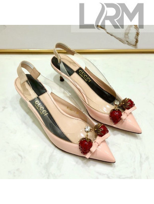 Gucci Patent Leather Strawberry Charm Bamboo Heel Slingback Pumps Pink 2019