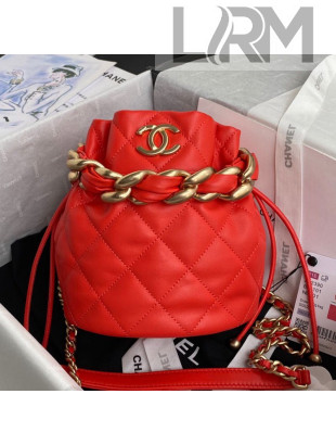 Chanel Shiny Lambskin Drawstring Bucket Bag AS2390 Red 2021