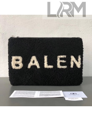Balenciaga Shearling Small Pouch With Zipper Black 2017