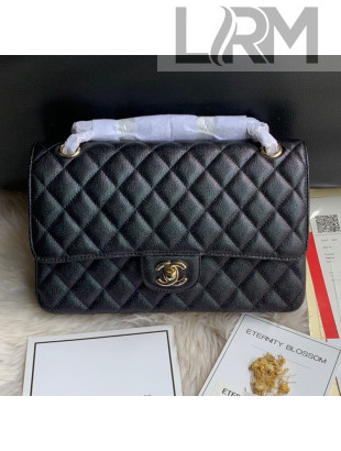 Chanel Classic Quilted Iridescent Grained Calfskin Flap Bag Black 2019