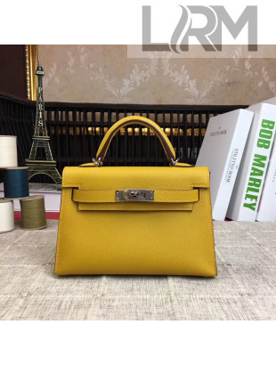 Hermes Mini Kelly 2 Handbag in Original Epsom Leather Yellow (Half Handmade) (SHW)
