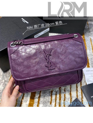 Saint Laurent Medium Niki Chain Bag in Crinkled Leather 498894 Purple 2021