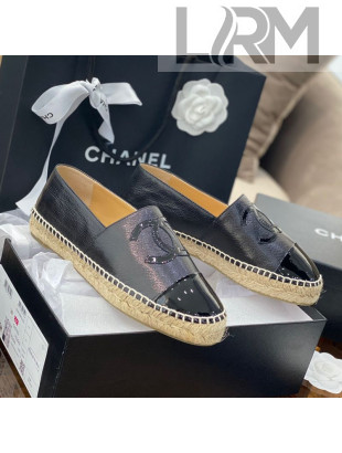 Chanel CC Shiny Lambskin Espadrilles Black 2021 47
