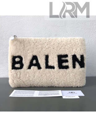 Balenciaga Shearling Small Pouch With Zipper White 2017