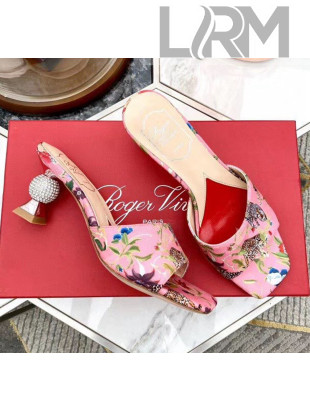 Roger Vivier Fabric Vivier Marlene Strass Mules Sandals With boule Heel Pink 2020