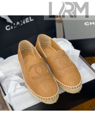 Chanel CC Shiny Lambskin Espadrilles Light Brown 2021 49