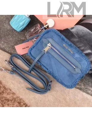 Miu Miu Shearling Camera Shoulder Bag 5BH118 Blue 2018