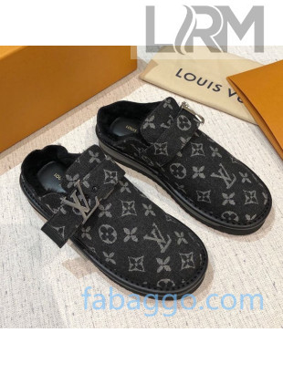 Louis Vuitton LV Cosy Monogram Denim Mules Black 2020 (For Women and Men)