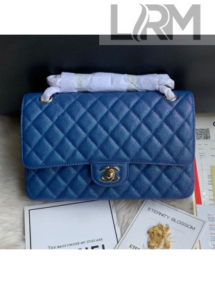 Chanel Classic Quilted Iridescent Grained Calfskin Flap Bag Blue 2019